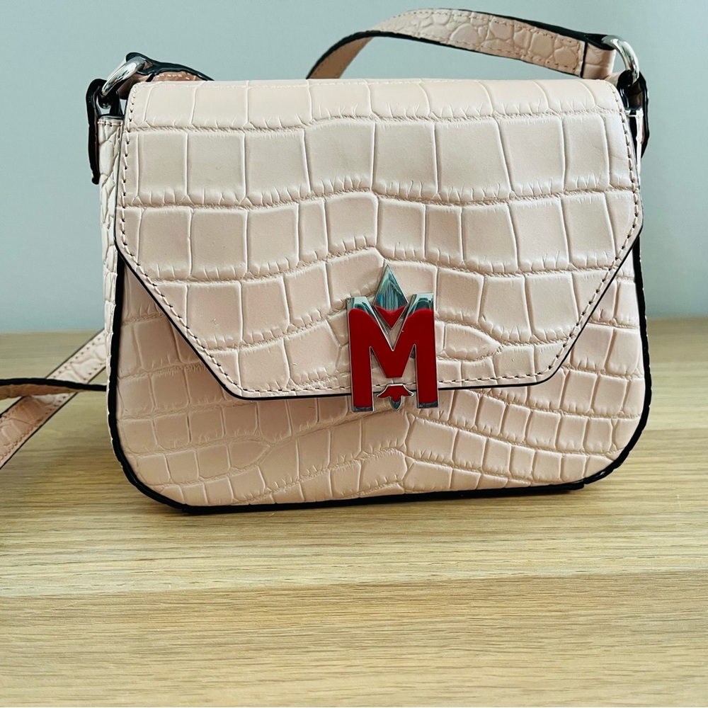 Mackage Croc Embossed Leather Crossbody Blush Pink